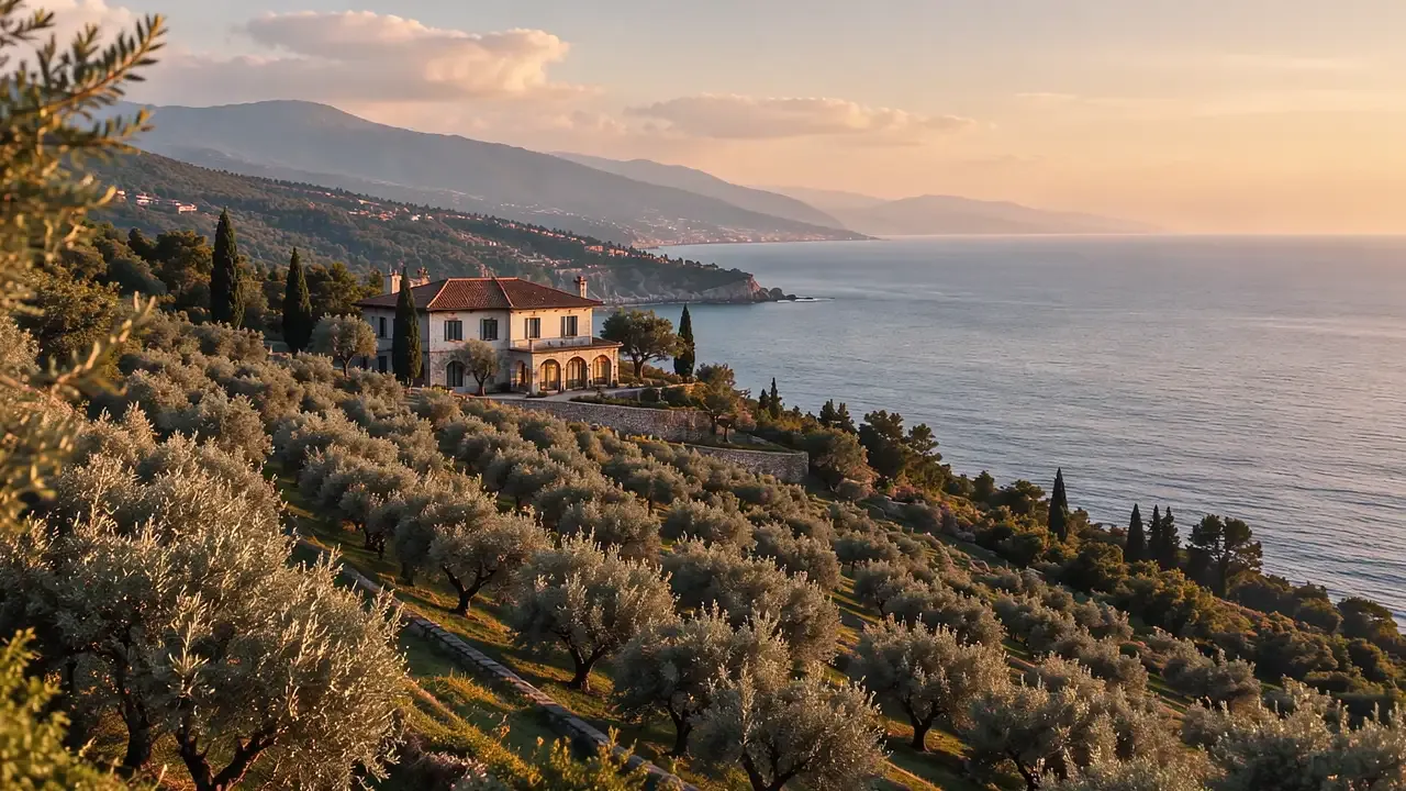 Olive grove on the hills above the sea